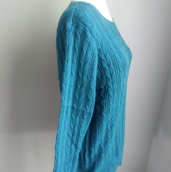 NWT ST. JOHN'S BAY TEAL CABLE KNIT PULLOVER CREW NECK SWEATER SIZE XL - Picture 9 of 13